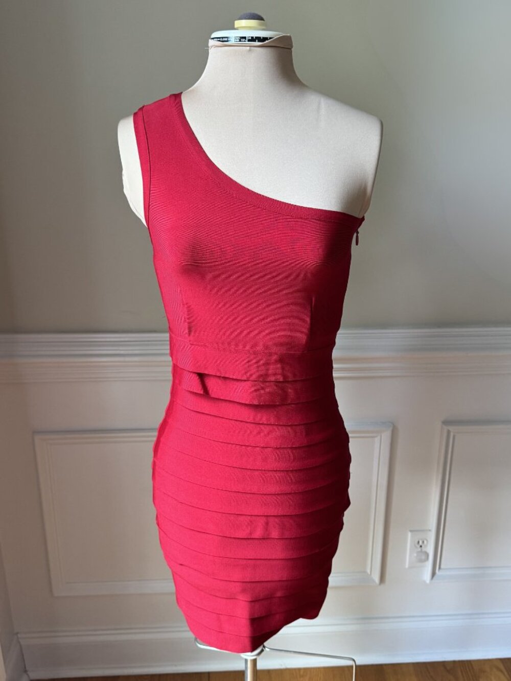 Red Cocktail One Shoulder Dress - Autumn Wedding Guest - Size M